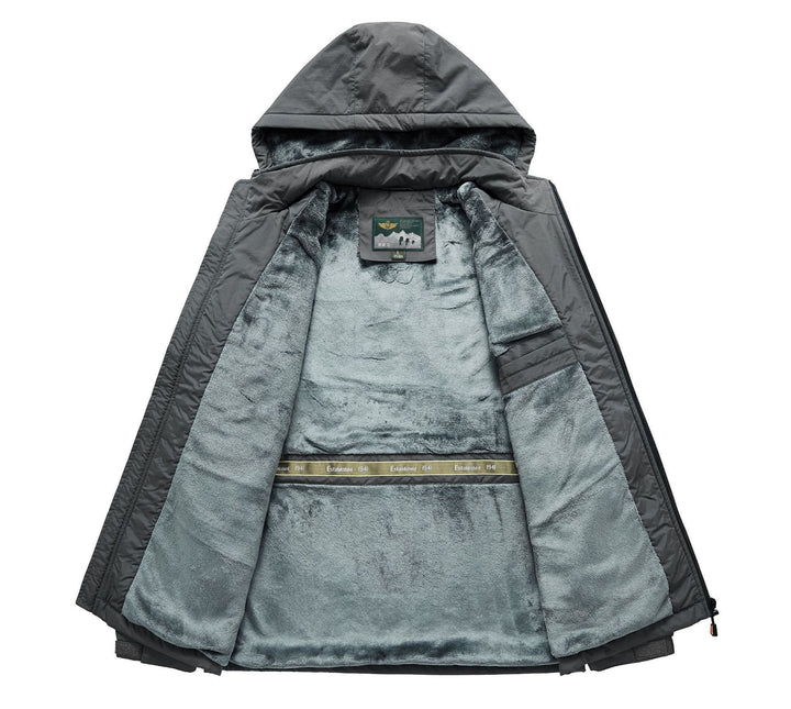 Herren Outdoorjacke mit Plüsch-Innenfutter, verstellbarer Kapuze und winddichter Front Drune