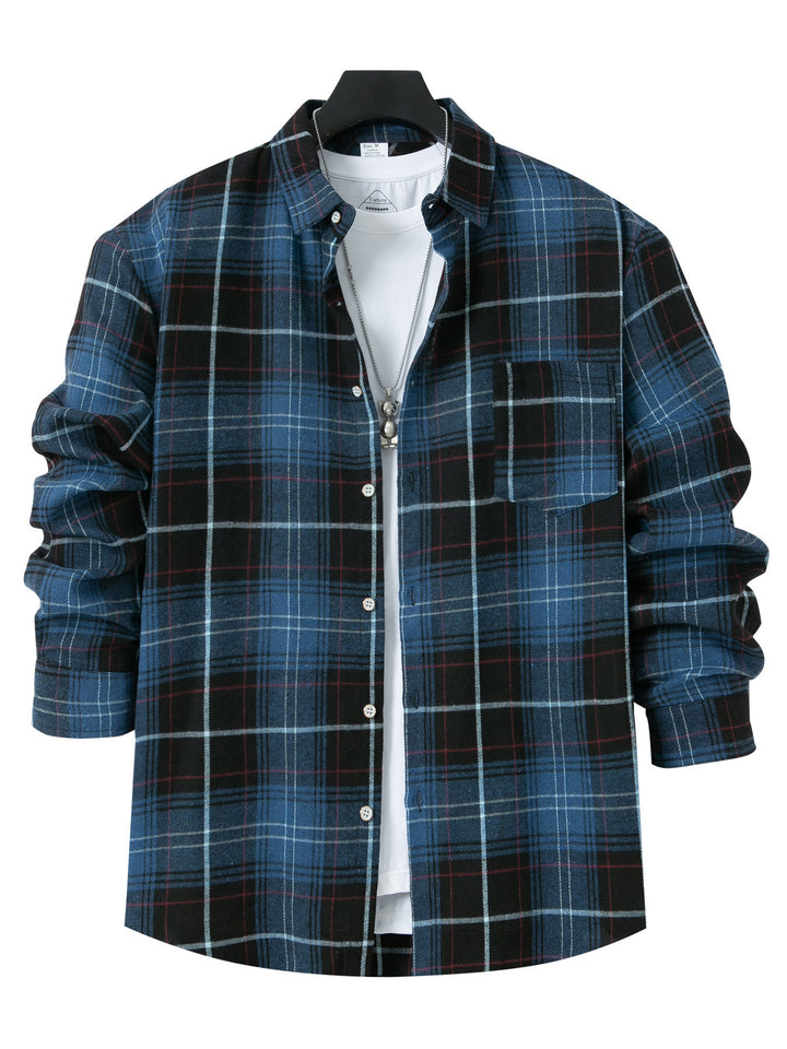 Herren Flanellhemd mit modernem Karo-Muster und Brusttasche Drune