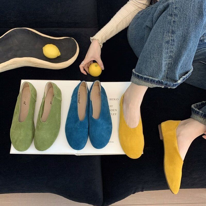 Damen Minimalistische Wildleder-Ballerina-Slipper mit gepolstertem Komfortfußbett Drune