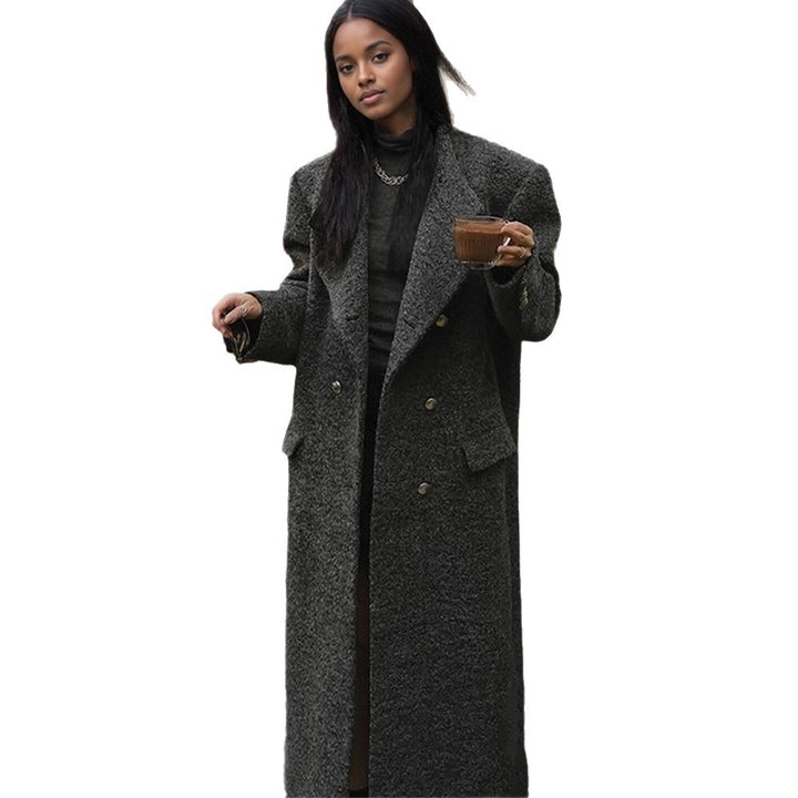 Damen Maxilanger Oversize-Wollmix-Mantel doppelreihig mit kastiger Silhouette und aufgesetzten Pattentaschen Drune
