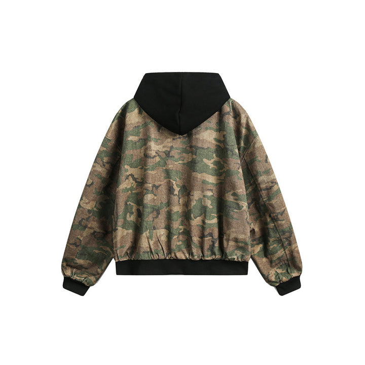 Herren Kurz geschnittener Oversize-Bomber im Layer-Look mit integrierter Kapuze und Camouflage-Jacquard Drune
