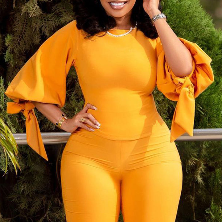 Damen Jumpsuit mit eleganten Trompetenärmeln und schickem Bindeband Drune