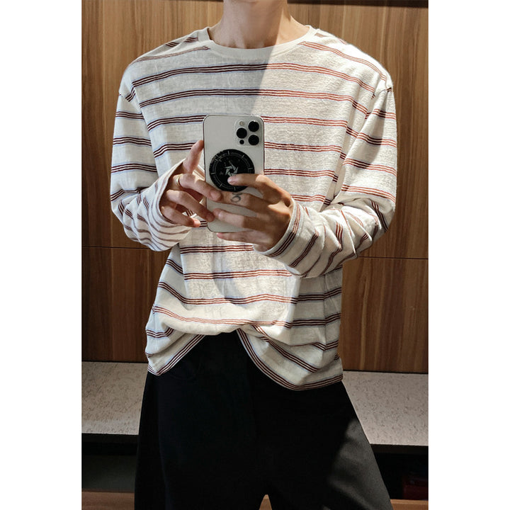Herren Lässiges Langarmshirt mit Streifenmuster Drune