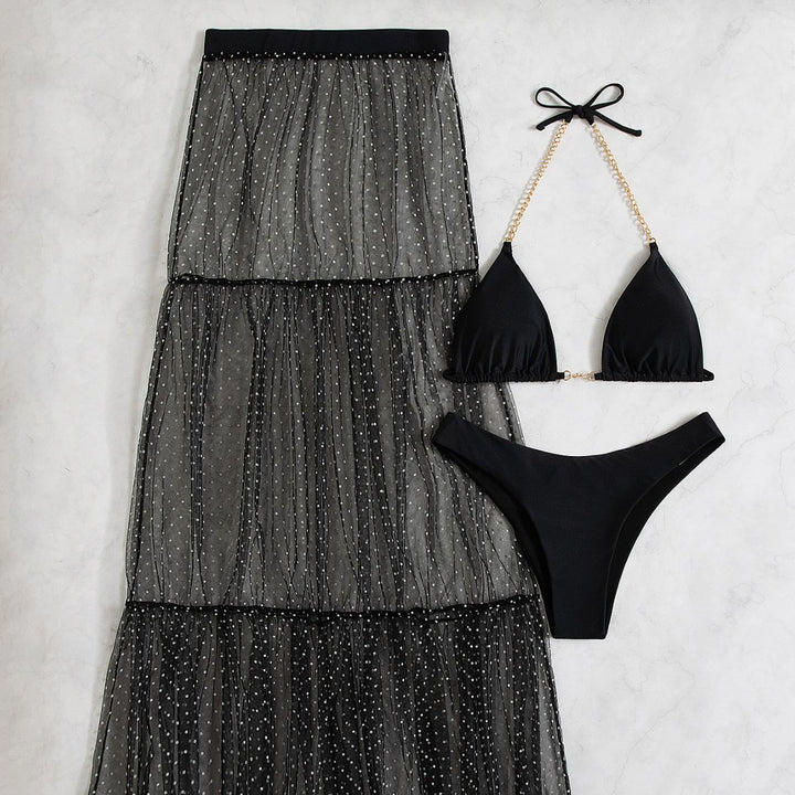 Damen transparenter Strandrock mit Punkten Drune