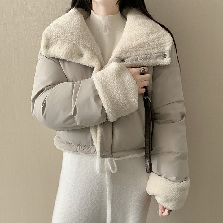 Damen nan kurze wattierte Jacke mit hochschließendem Schalkragen und Teddybündchen Drune