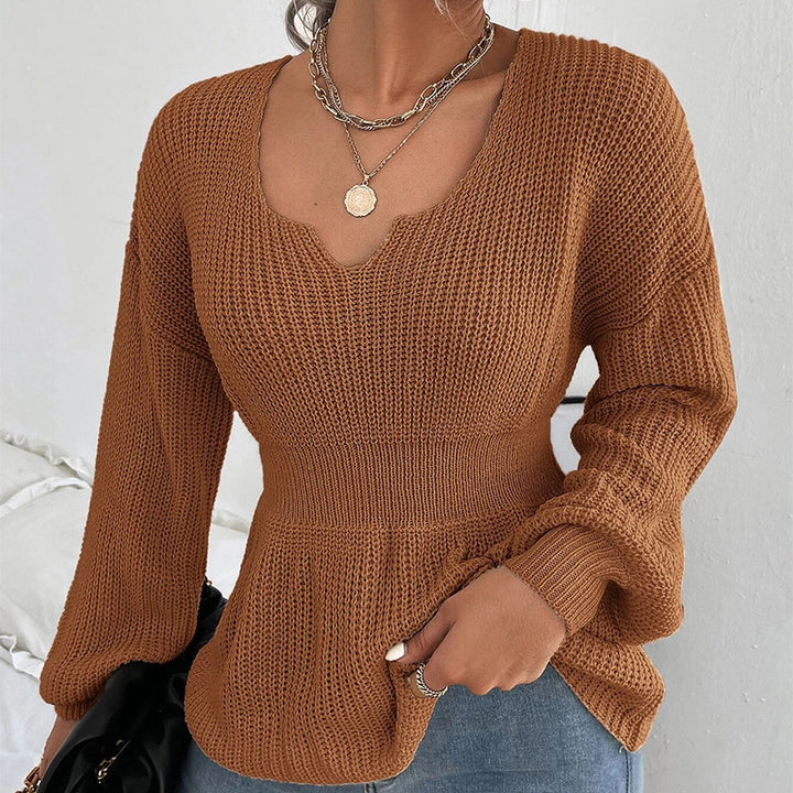 Damen modischer Strickpullover mit weichem Material und charmantem V-Ausschnitt Drune