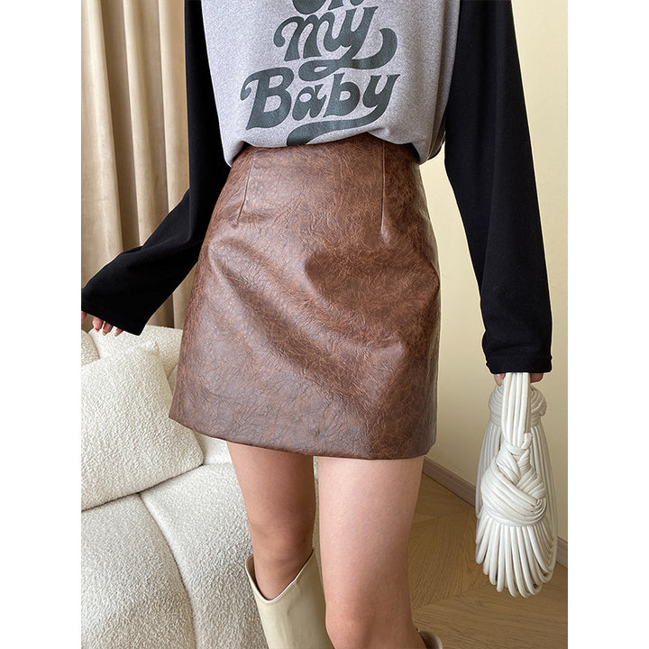 Damen modischer Bleistiftrock aus veganem Leder mit hochwertiger Textur Drune