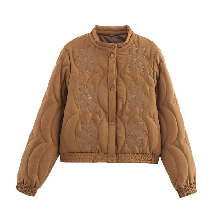 Damen gesteppte Jacke mit floralen Applikationen und elastischen Bündchen Drune
