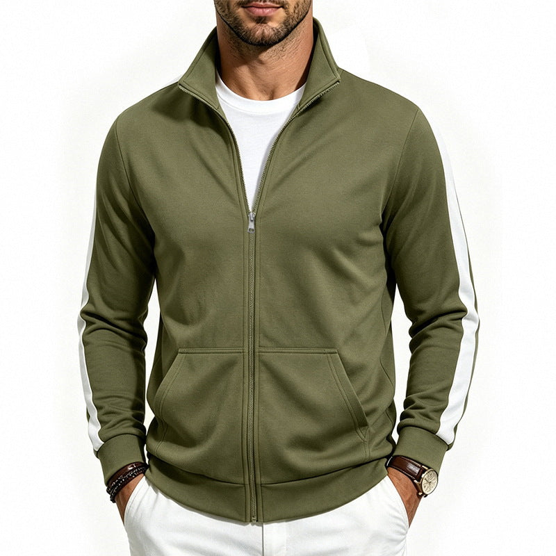 Herren Athletische Trainingsjacke mit durchgehendem Reißverschluss und kontrastierter Schulterstreifen Drune