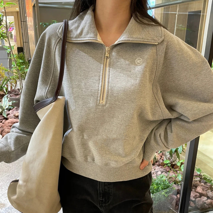 Damen Modischer Kapuzensweater mit Halbreißverschluss Drune