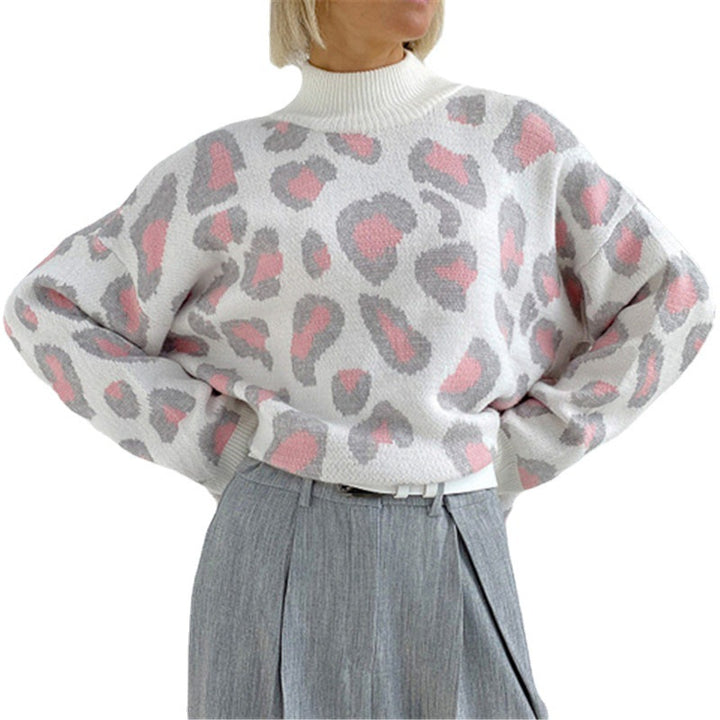 Damen Oversize Rollkragenpullover mit Leo-Jacquard und Rippbündchen Drune