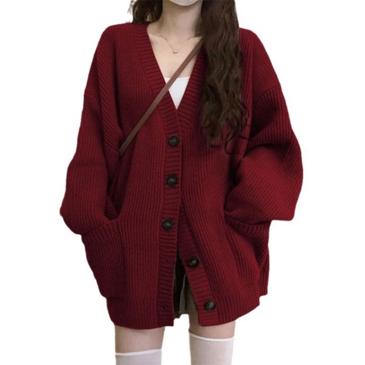 Damen Grobstrickjacke mit großen Taschen und Knopfdetails Drune