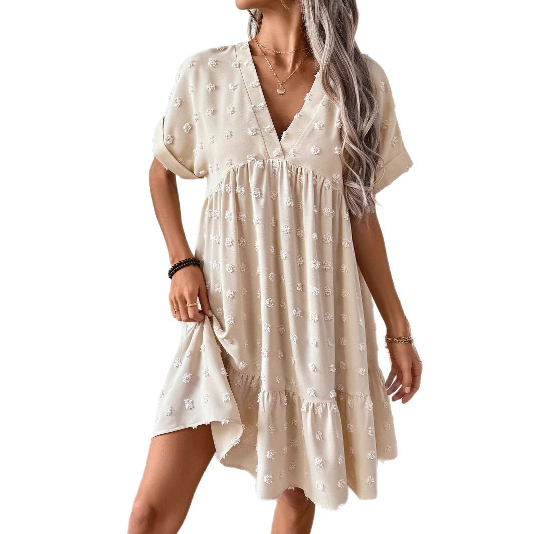 Damen Verspieltes Sommerkleid mit V-Ausschnitt und Rüschensaum Drune