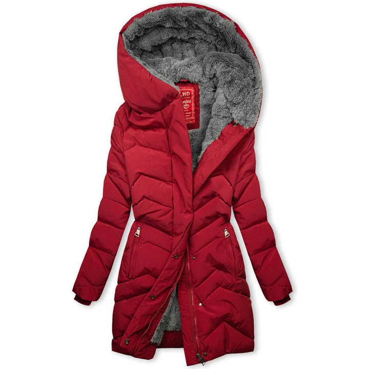 Damen Lange gefütterte Winterjacke mit hohem Kragen und kuscheligem Innenfutter Drune