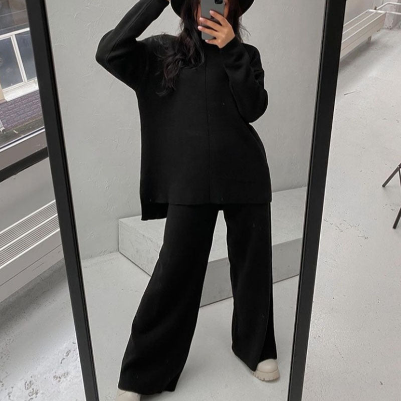 Damen lässiges Strickset mit weitem Schnitt und hohem Kragen Drune