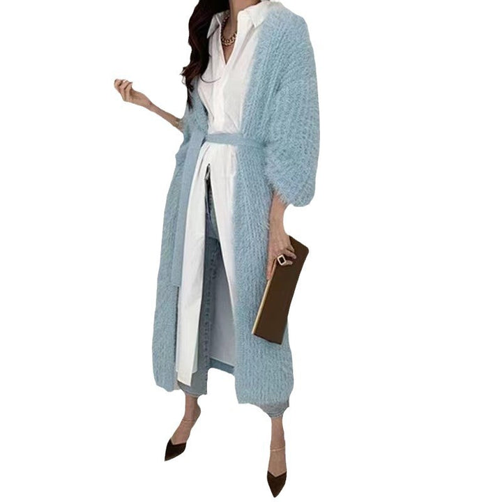 Damen Stylischer Cardigan aus feinem Mohair-Mix mit Bindegürtel Drune