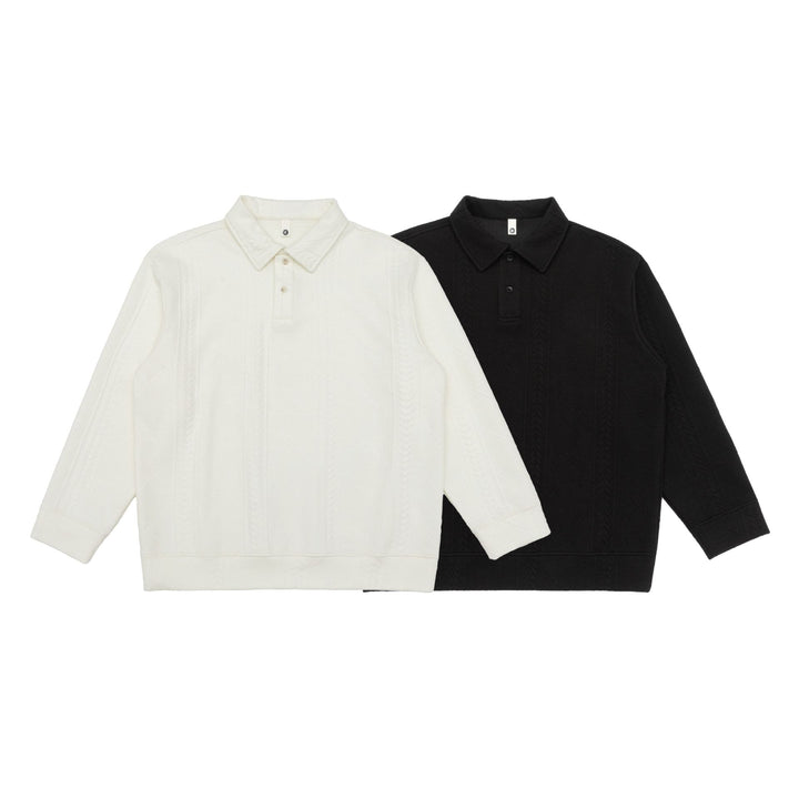 Unisex Strukturierter Polopullover mit Hemdkragen und Zopfmuster Drune