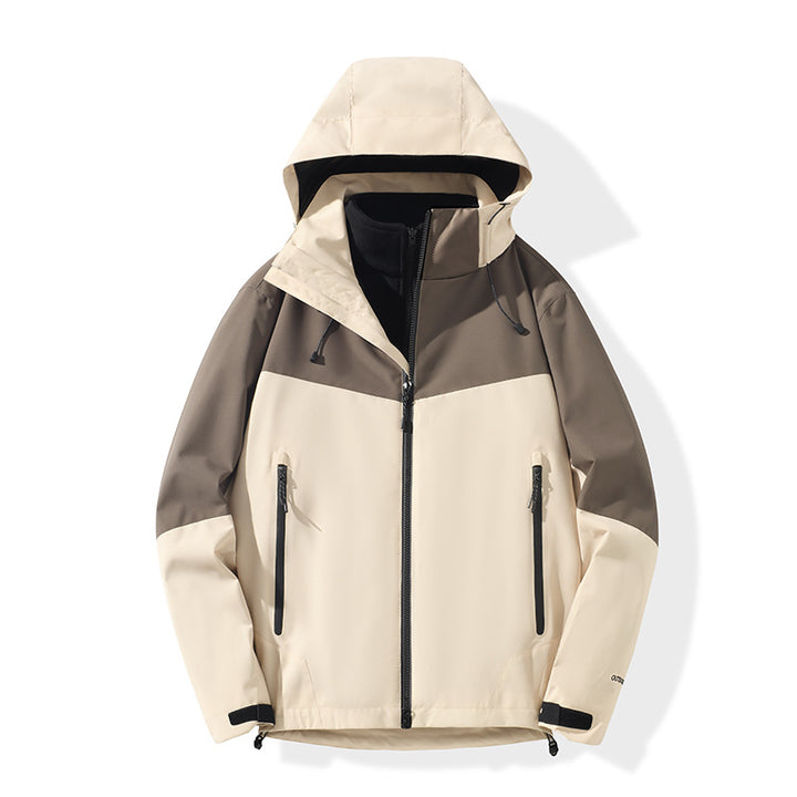 Herren Softshell-Hybridjacke mit Kapuze, getapten Reißverschlüssen und verstellbarem Saum Drune