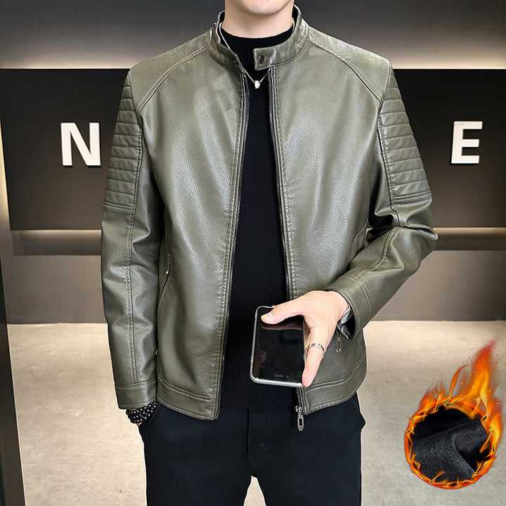 Herren Stylische Kunstlederjacke mit Steppdetails Drune
