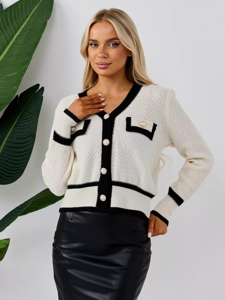 Damen Strickjacke mit Taschen und Knopfdetail Drune