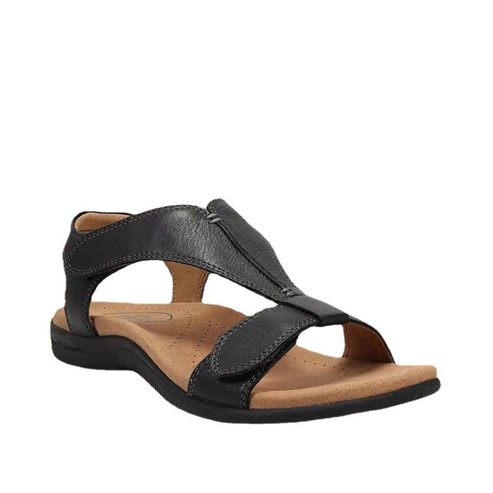 Damen Leder-Sandalen mit verstellbaren Klettriemen und ergonomischem Komfortfußbett Drune