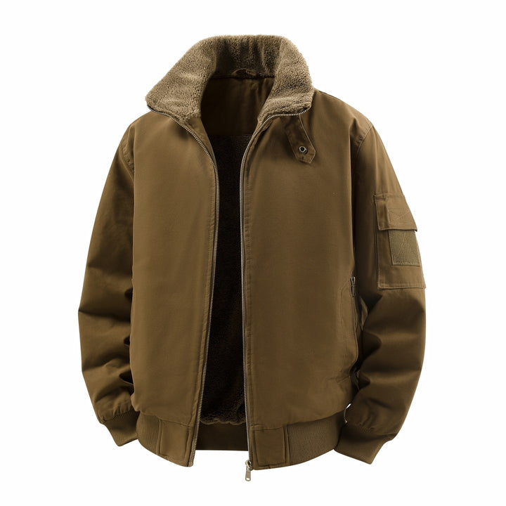Herren Kurze Thermo-Bomberjacke mit Teddykragen, Fleece-Innenfutter & Utility-Ärmeltasche Drune