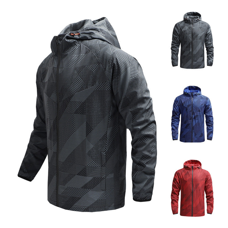 Herren ultraleichte Kapuzen-Trainingsjacke mit winddichter Oberfläche und Packfunktion Drune