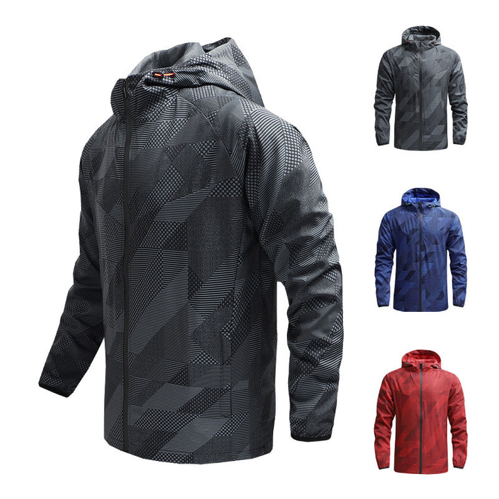 Herren ultraleichte Kapuzen-Trainingsjacke mit winddichter Oberfläche und Packfunktion Drune