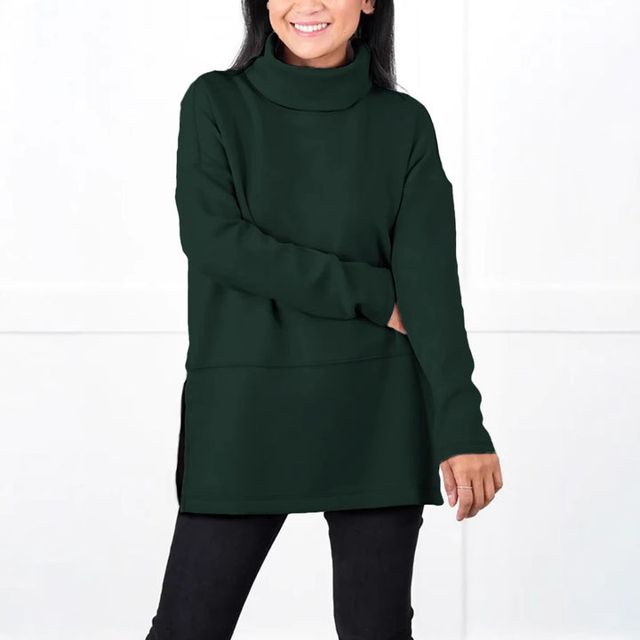 Damen Oversize Sweat-Tunika mit hohem Rollkragen, seitlichen Schlitzen und verlängertem Saum Drune
