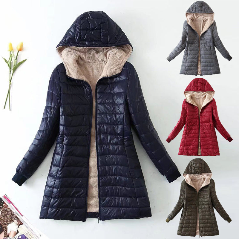 Damen nan gesteppter Steppmantel mit Teddyfutter, taillierter Silhouette und Kapuze Drune