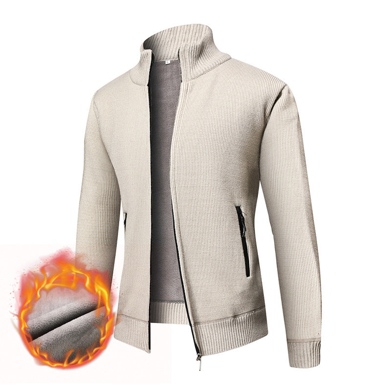Herren Thermogefütterte Strickjacke mit Stehkragen und Mikrofleece-Innenfutter Drune