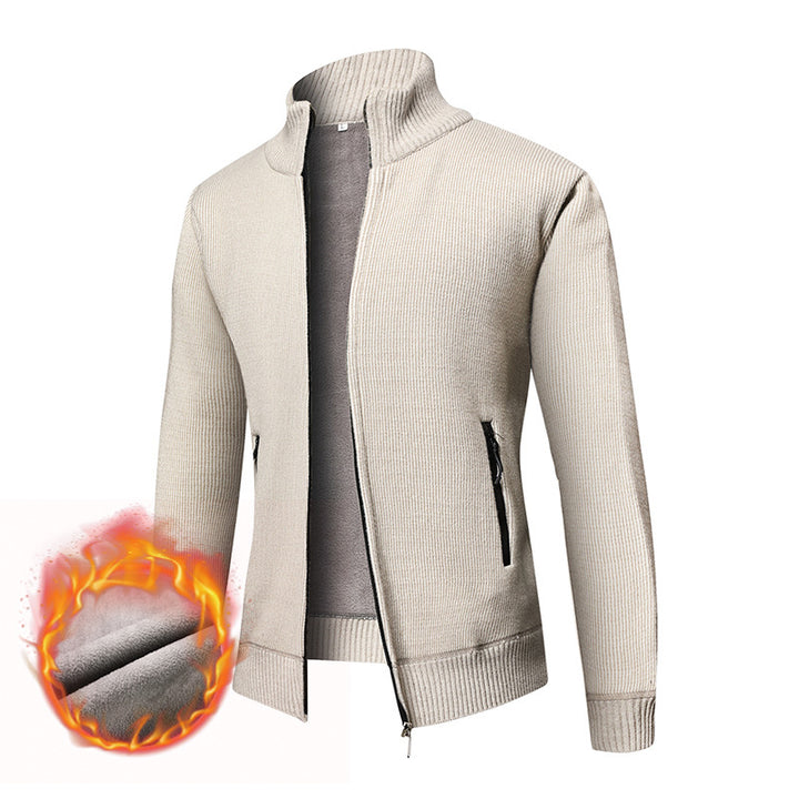 Herren Thermogefütterte Strickjacke mit Stehkragen und Mikrofleece-Innenfutter Drune
