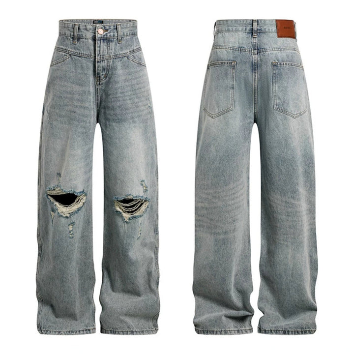 Damen Weite hochgeschnittene Palazzo-Jeans mit Destroyed-Kniepartie Drune