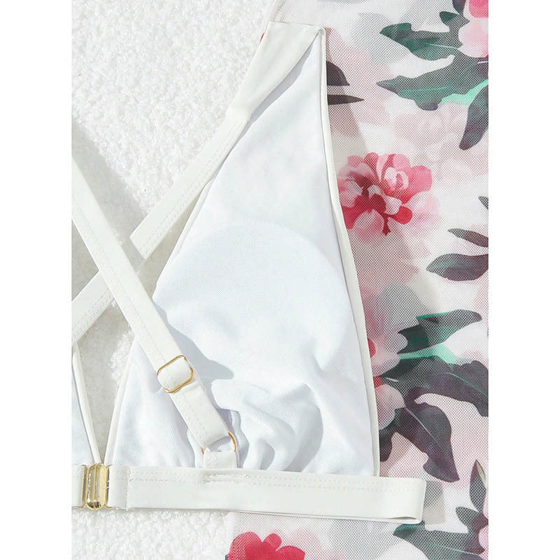 Damen Bikini-Set mit floralem Wickelrock und elastischen Trägern Drune