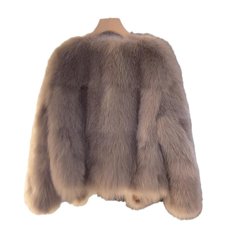 Damen kuschelige Kunstfelljacke mit elegantem Schnitt und dekorativen Schnallen Drune