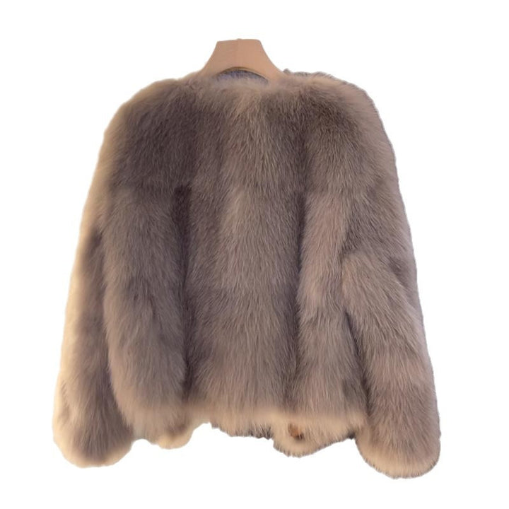 Damen kuschelige Kunstfelljacke mit elegantem Schnitt und dekorativen Schnallen Drune