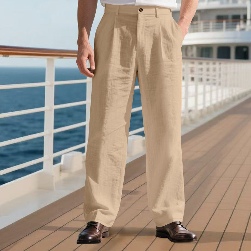 Herren nan elegante Leinenhose mit weitem Bein und Bundfalten Drune