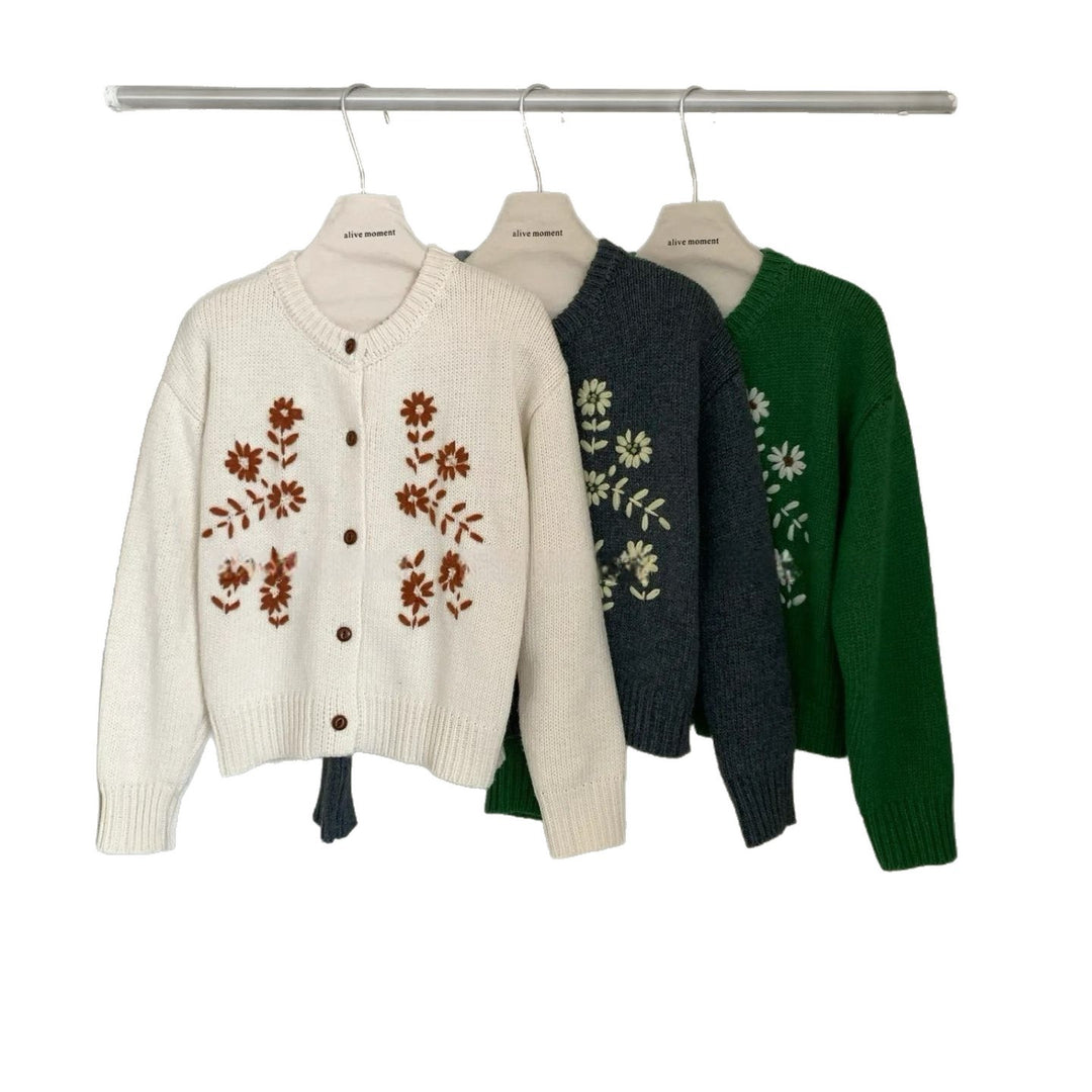 Damen Verspielte Strickjacke mit Blumenapplikationen Drune