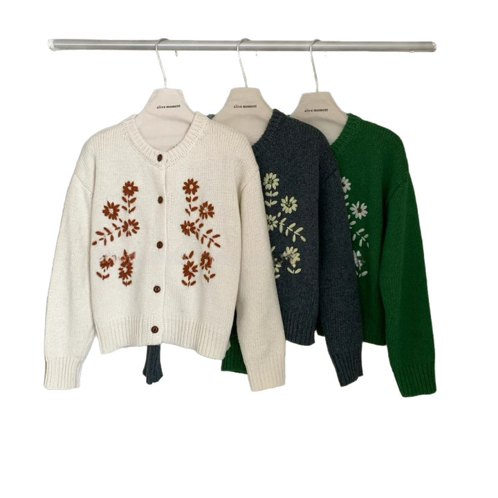 Damen Verspielte Strickjacke mit Blumenapplikationen Drune