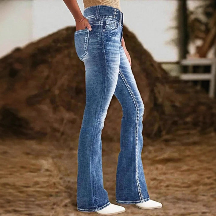 Damen High-Waist Bootcut-Jeans mit sculptender Nahtführung und leichtem Vintage-Finish Drune