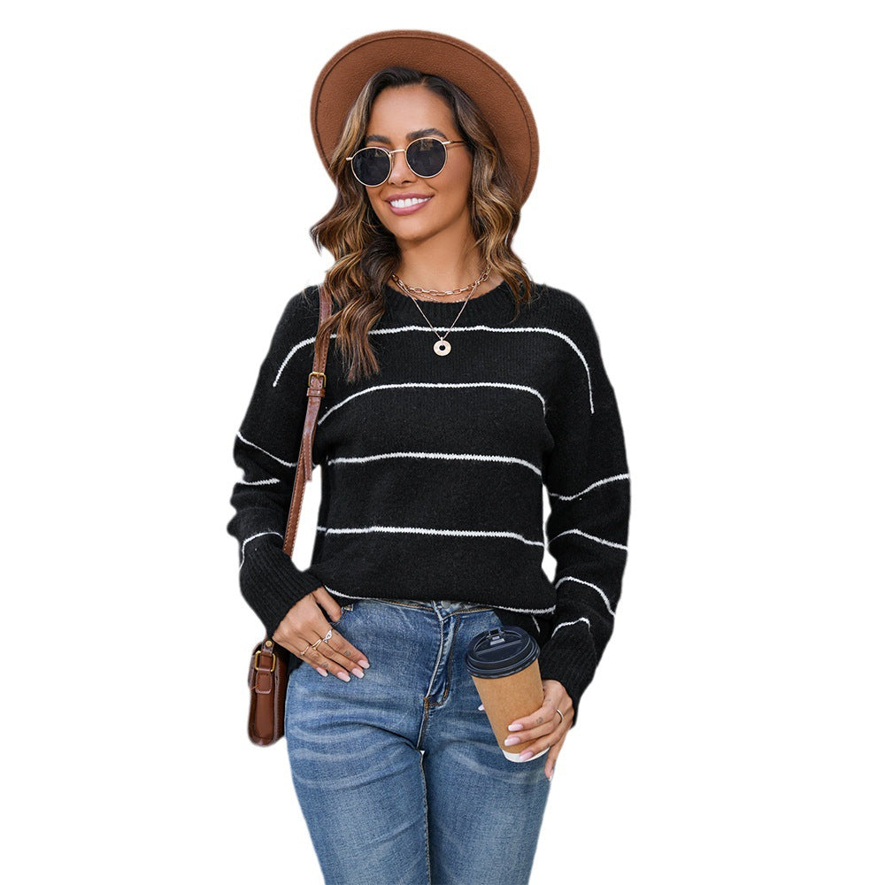 Damen kuscheliger Strickpullover mit modischem Streifenmuster Drune