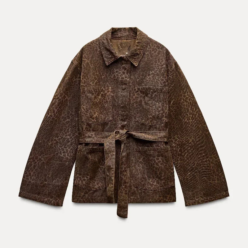 Damen Leinenhemdjacke mit tailliertem Schnitt und Gürtel Drune