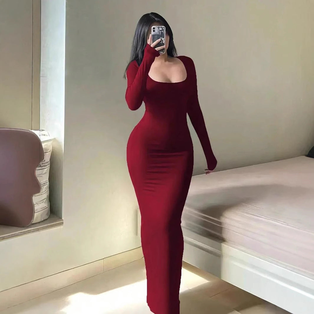 Damen Elegantes langes Abendkleid mit modernen Ärmeln und Taschen Drune