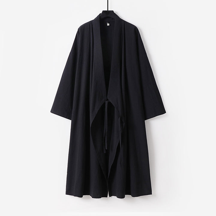 Unisex Langer Kimono-Mantel mit Bindeband, weitem Schnitt und minimalistischer Silhouette Drune