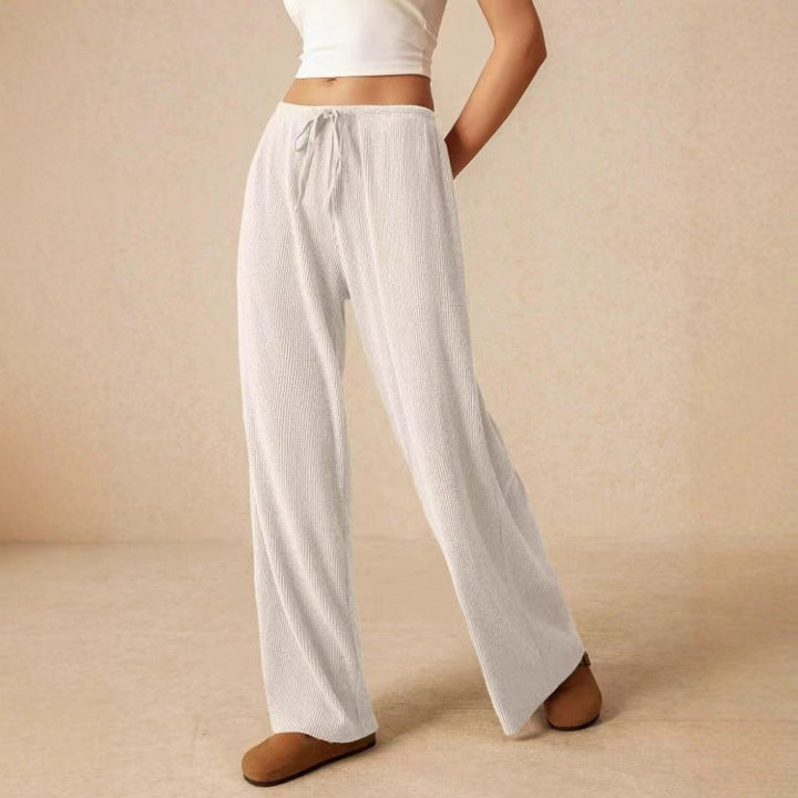 Damen weite Baumwoll-Haremshose mit hoher Taille und praktischem Kordelzug Drune