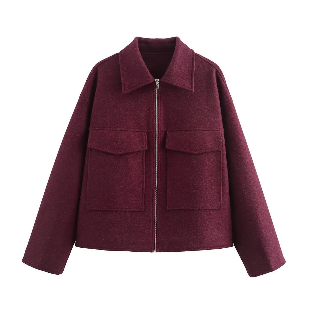 Damen lässige Overshirt-Jacke mit Taschen und Reißverschluss Drune
