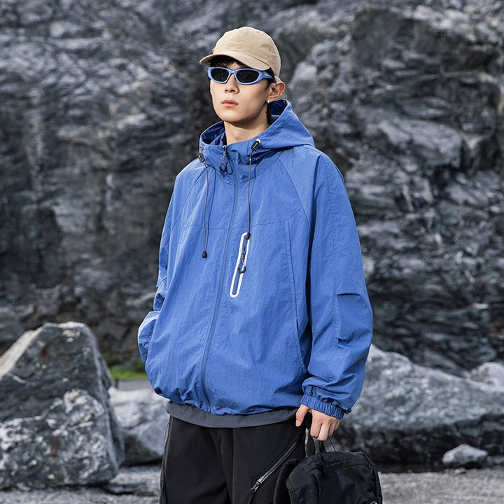 Herren Atmungsaktive Kapuzen-Fieldjacke mit verstaubarer Kapuze und reflektierendem Brustreißverschluss Drune