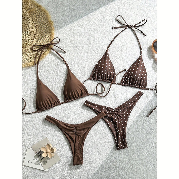 Damen Triangel-Bikini-Set mit verstellbaren Trägern und fröhlichem Punktedesign Drune