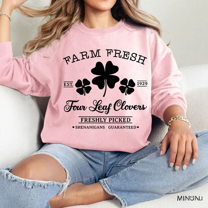 Damen Freizeit-Sweatshirt mit vintage-inspiriertem Klee-Motiv und gemütlicher Passform Drune