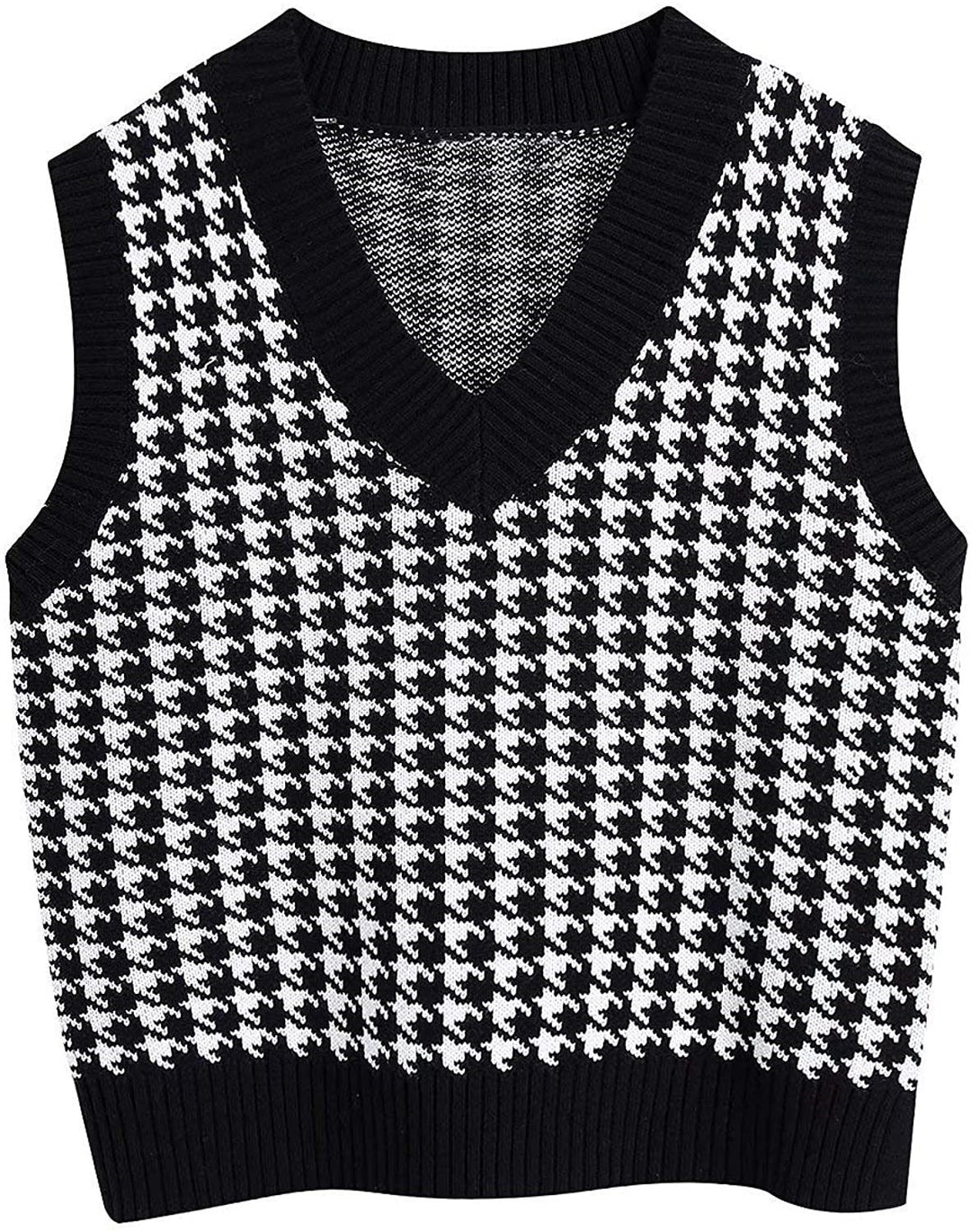 Damen ärmellose Strickweste mit modernem Hahnentrittmuster Drune